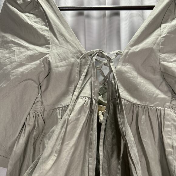 NWT Forever That Girl Sage Green Ruched Puff Sleeve Babydoll Mini Dress Medium - Picture 5 of 13